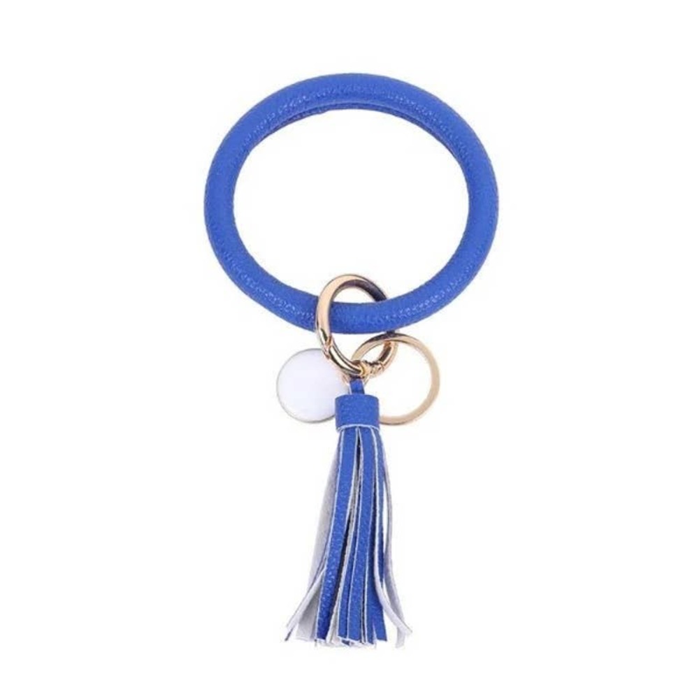 Royal Blue Vegan Leather Tassel Bangle Keychain~~NWOT